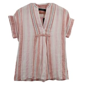 Lauren Ralph Lauren Pink Striped 100% Linen Top Size Petite Small